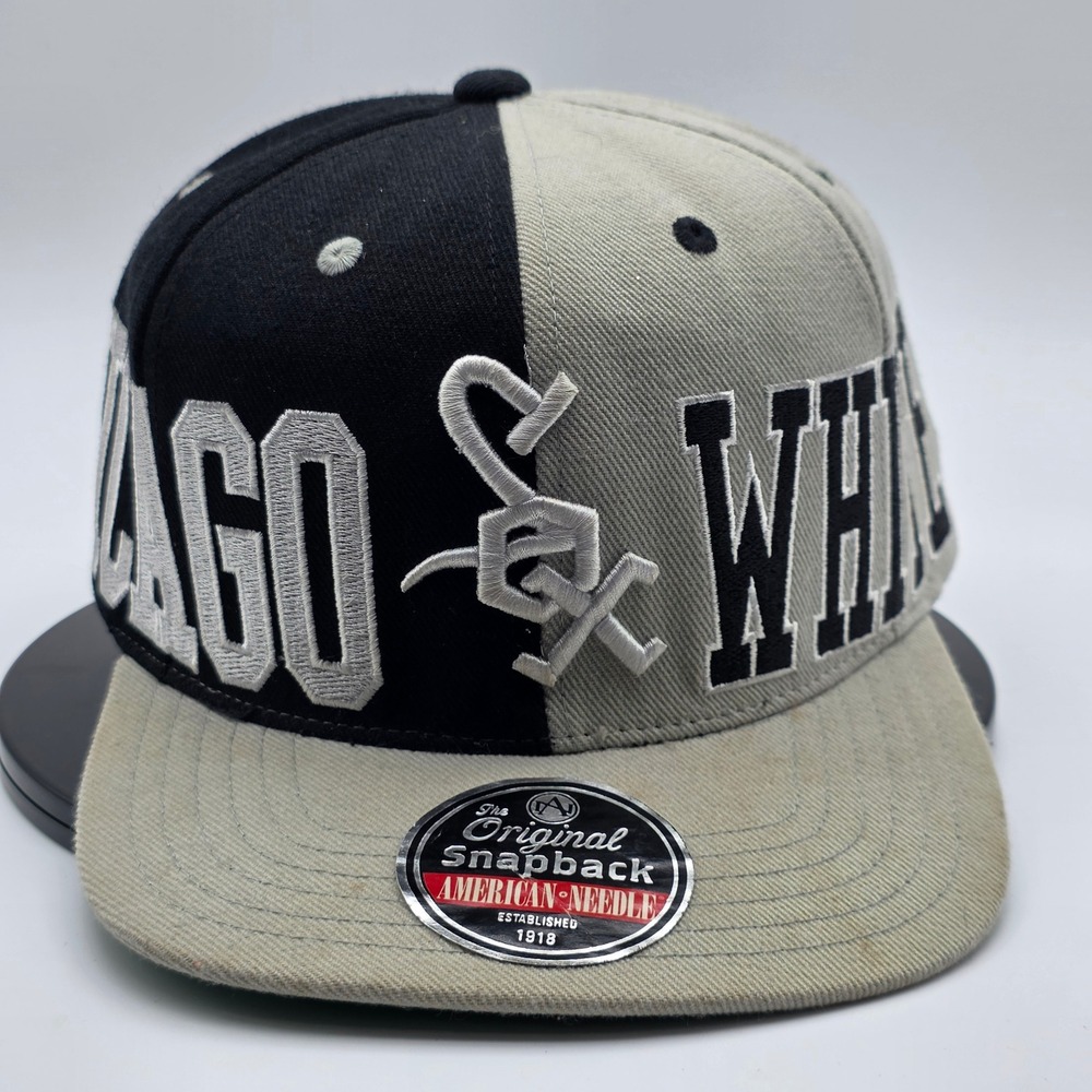 American Needle Chicago White Sox Hat Black Grey Mens Snapback MLB Split Cap